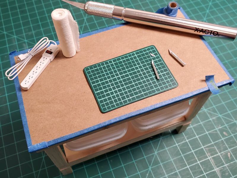 Miniature doll workbench and miniature tools by Rachel D. Mark @racheldmark